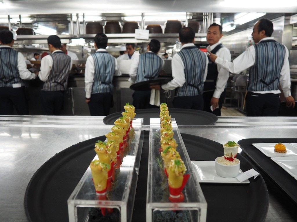 Enjoying canapés in the kitchen as part of the Chef's Table experience