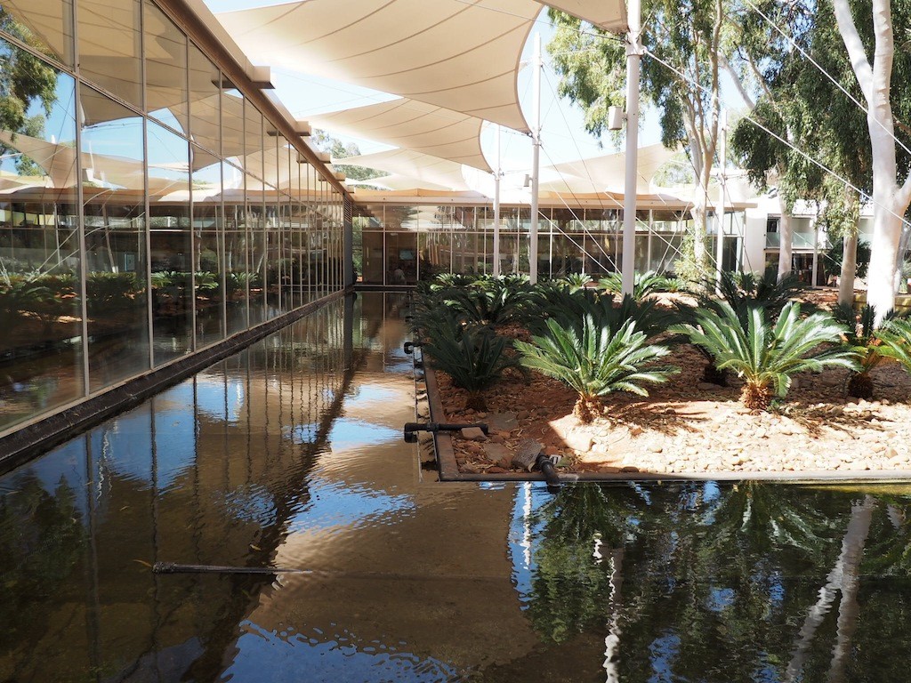 Water feature outside the restaurant at Sails In The Desert 