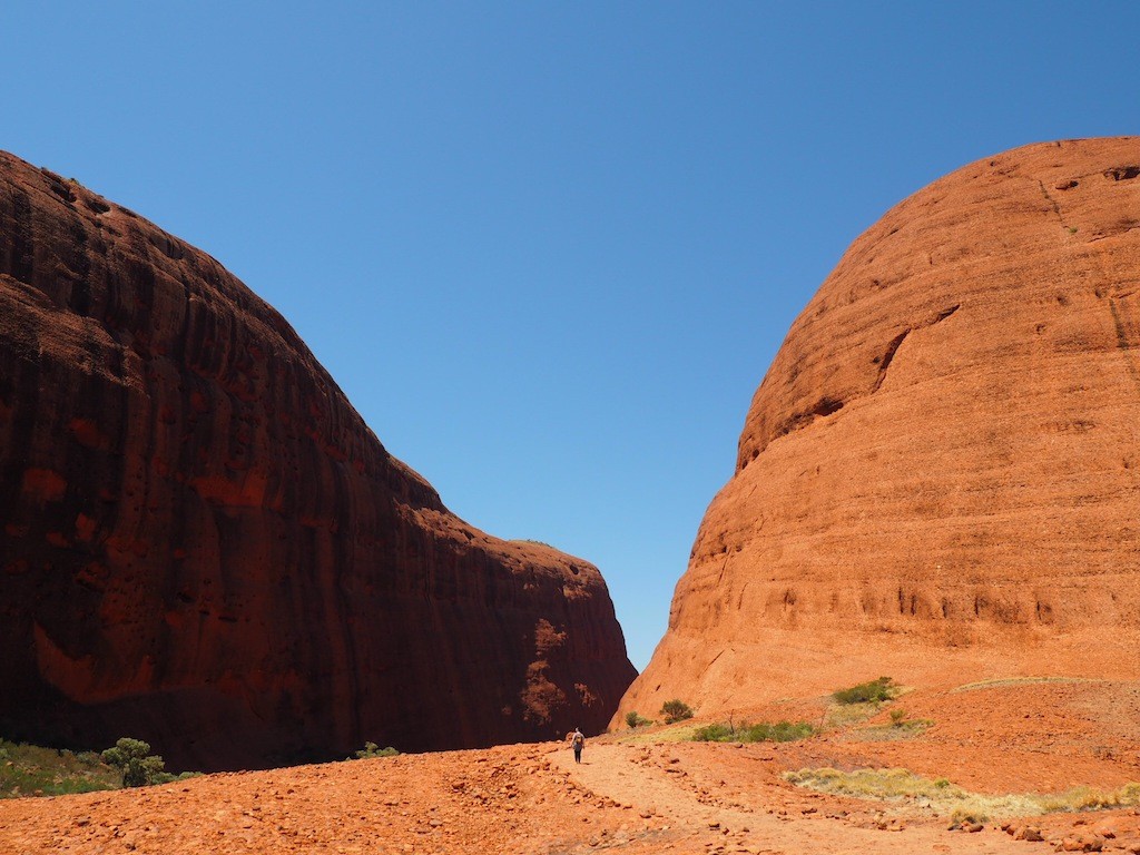 Big rocks, little me on the Walpa Gorge walk at Kata Tjuta