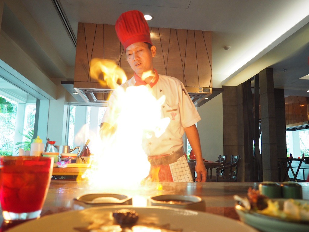 The chef puts on a performance at Benihana