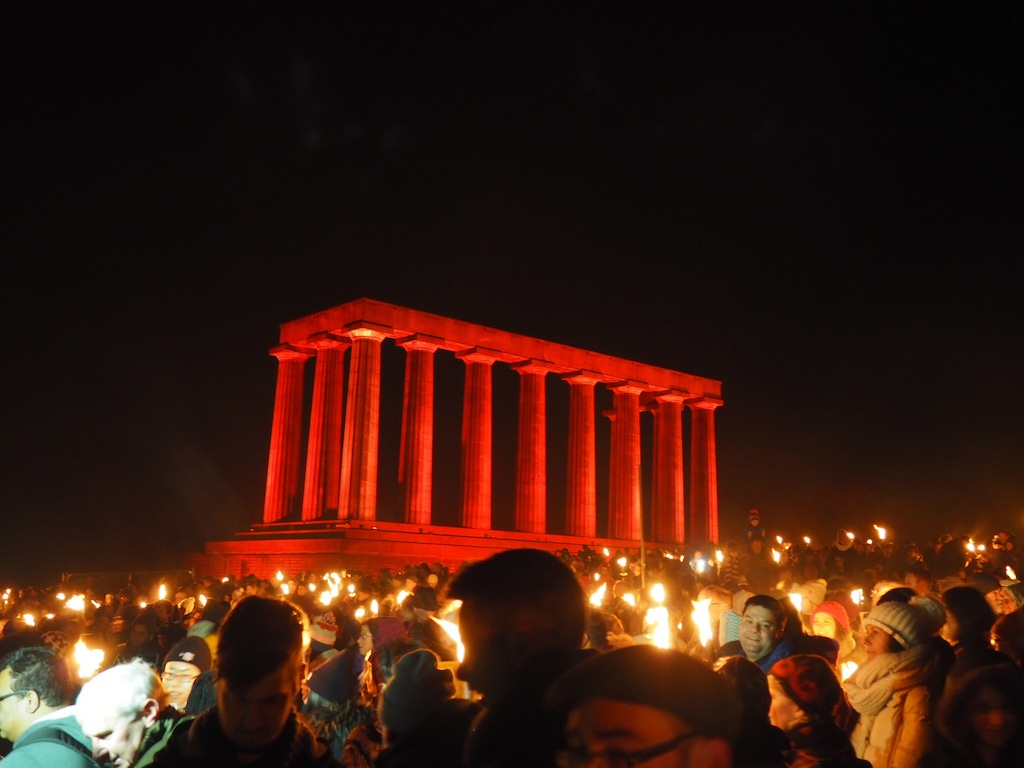 The processions ends on Calton Hill with a bonfire and fireworks