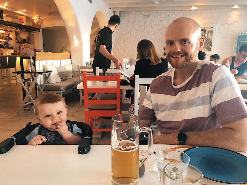 Baby travel essentials - A Mountain Buggy Clip on High Chair seen here being used in Greece