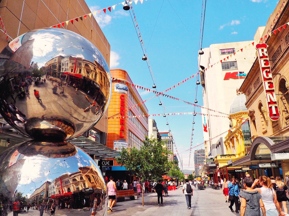 Rundle Mall runs through the middle of Adelaide CBD