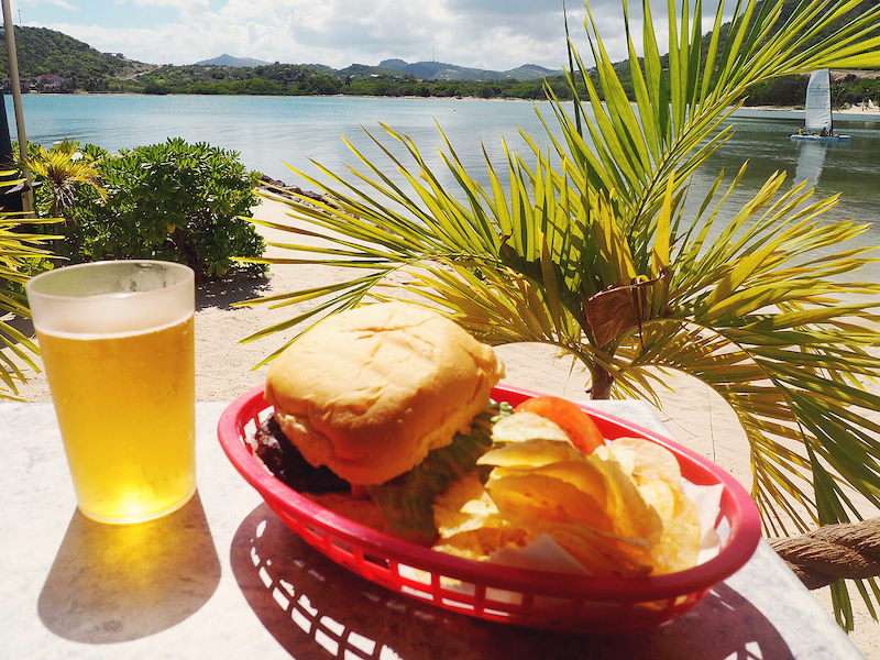 Burger and beer on the beach at Mamora Grill